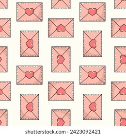 Valentine's Day seamless background with envelopes and hearts. Love letters on a light background.