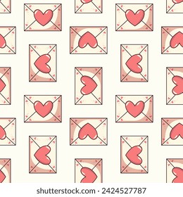 Fondo transparente del día de San Valentín con sobres y corazones. Cartas de amor sobre un fondo claro.