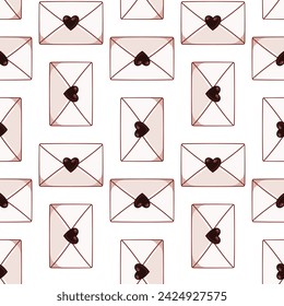 Valentine's Day seamless background with envelopes and hearts. Love letters. Cute and sweet background.
