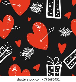 Valentines day seamless background with hearts with arrows.