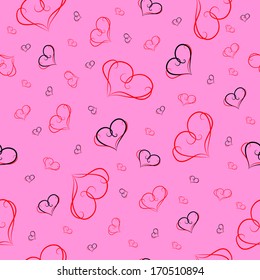 Valentine's Day Seamless Background of Red Hearts, Vector Version