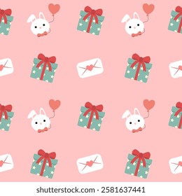 Valentines day seamless background with romantic symbols.