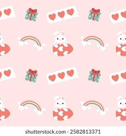 Valentines day seamless background with romantic symbols.