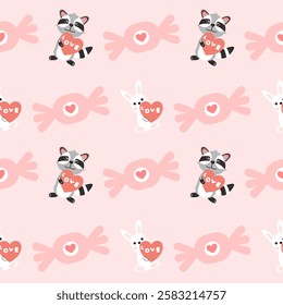Valentines day seamless background with romantic symbols.