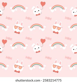 Valentines day seamless background with romantic symbols.