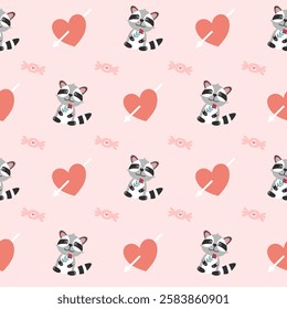 Valentines day seamless background with romantic symbols.