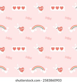 Valentines day seamless background with romantic symbols.