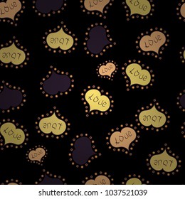 Valentines day seamless background. Vector illustration. Cute hearts love on black, purple and yellow colors on nice background. Unusual designs.