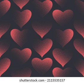 Valentine's Day Seamless Background Vector Stipple Red Hearts Classic Pattern Abstract Wallpaper. Dotted Texture Heart Graphic Love Symbol Repetitive Wrapping Paper Texture. Romantic Art Illustration