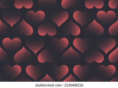 Valentine's Day Seamless Background Vector Classic Hearts Red Black Pattern Abstract Wallpaper. Dotted Texture Heart Graphic Love Symbol Repetitive Wrapping Paper Texture. Romance Art Illustration