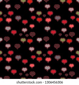 Valentine':s Day seamless with black, pink and red hearts on background. Vector illustration.