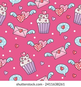 Valentine's day seamless cute objects vector