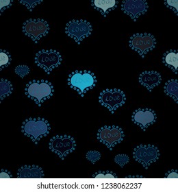 Valentine':s Day seamless with gray, blue and black hearts on background. Vector illustration.