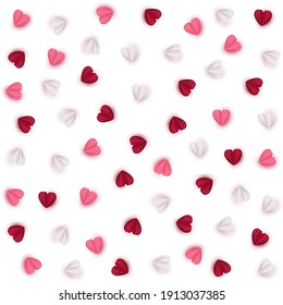 Valentine's day seamless pattern. 3d red, pink, white paper cut hearts wallpaper. Vector illustration. Cute love sale backdrop for greeting card, wrapping, digital paper
