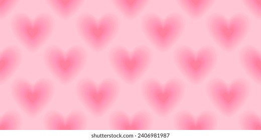 Valentines Day seamless pattern in 90s style.Romantic vector illustration in y2k aesthetic with pink blurred hearts.Modern wallpaper for smm,fabric,invitations,prints,promo offers.