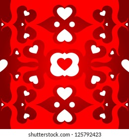 Valentines Day seamless pattern background,  symmetrical with heart shapes. Vector illustration