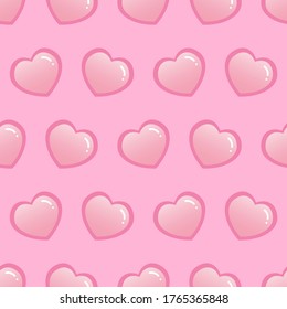 Valentines day seamless pattern background with glass pink hearts.
