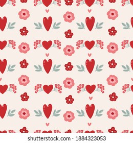 Valentine's day seamless pattern background with simple hand drawn hearts, bohemian Valnetine's day collection. Love Digital paper for scarpbooking, fabric, textile, wallpaper, stationery design.