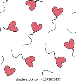 valentine's day seamless pattern background with heart and balloon, perfect for print, fabric,scrapbook, wrapping paper, cards, packaging, graphics. Pink, red, white, purple colors. Vector design.