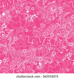 Valentines day seamless pattern background. Love symbols. Vector illustration