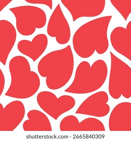 Patrón sin fisuras del día de San Valentín. Grandes corazones rojos. Feliz Día de San Valentín Impresión Abstractas. Ilustración vectorial en rojo sobre fondo blanco