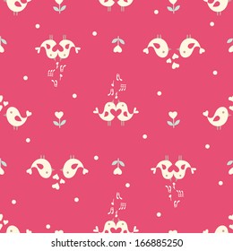 Valentine's day seamless pattern with birds in love. Vector illustration