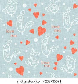 Valentine's Day seamless pattern with birds. Vector illustration