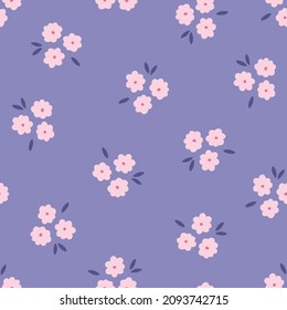 Valentine's Day seamless pattern with blooming flowers on violet background. Perfect for spring holidays, wallpaper, greeting cards. Vector illustration