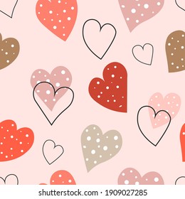 
Valentine's day seamless pattern. Bright multicolored hearts on a pink background.