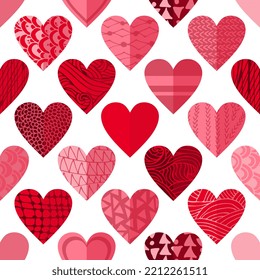 Valentine's day seamless pattern with bright hearts in red colors