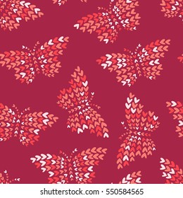 Valentines day seamless pattern with butterflies on maroon background