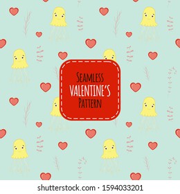 Valentine's Day seamless pattern. Cartoon style. Vector illustration