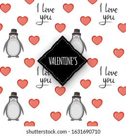 Valentine's Day seamless pattern. Cartoon style. Vector illustration