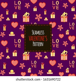 Valentine's Day seamless pattern. Cartoon style. Vector illustration