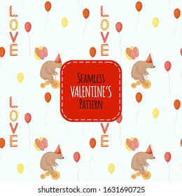 Valentine's Day seamless pattern. Cartoon style. Vector illustration