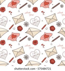 Valentines day seamless pattern - cartoon doodle love letters print.