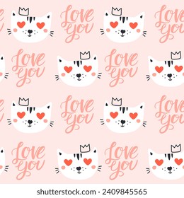 Día de San Valentín sin fisuras con gatos. Ilustraciones vectoriales