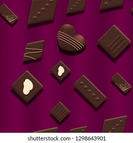 Valentines Day seamless pattern with chocolate candy heart collection