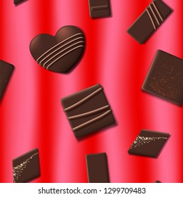 Valentines Day seamless pattern with chocolate candy heart collection