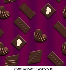 Valentines Day seamless pattern with chocolate candy heart collection