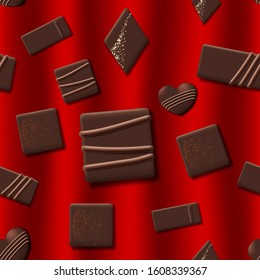 Valentines Day seamless pattern with chocolate candy heart collection