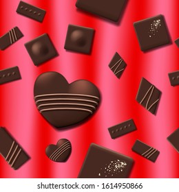 Valentines Day seamless pattern with chocolate candy heart collection