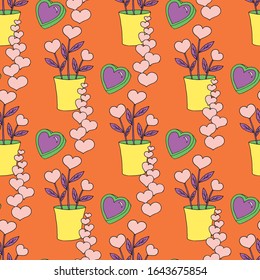 Valentine's day seamless pattern with coffee cup and hearts. Beautiful greeting card with valentines day seamless pattern. Red heart valentine love logo vector. Holiday background.Vector illustration