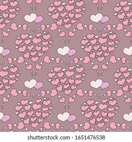Valentine's day seamless pattern with coffee cup and hearts. Beautiful greeting card with valentines day seamless pattern. Red heart valentine love logo vector. Holiday background.Vector illustration