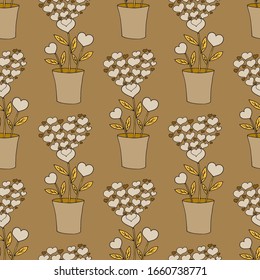 Valentine's day seamless pattern with coffee cup and hearts. Beautiful greeting card with valentines day seamless pattern. Red heart valentine love logo vector. Holiday background.Vector illustration