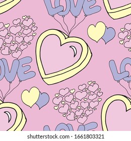 Valentine's day seamless pattern with coffee cup and hearts. Beautiful greeting card with valentines day seamless pattern. Red heart valentine love logo vector. Holiday background.Vector illustration