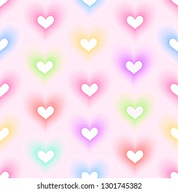 Valentine's Day seamless pattern. Color hearts on pink background 