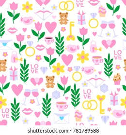 valentines day seamless pattern. Colored elements on white background