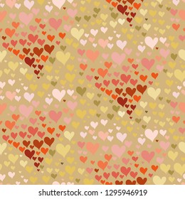 Valentines day seamless pattern, contour hearts from many small hearts. Vector illustration