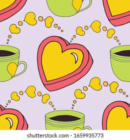 valentines day seamless pattern cup and hearts